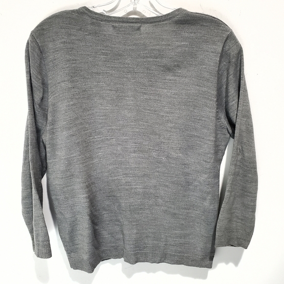 i.e. Grey Long Sleeve Snap Closure Cardigan Sweater Size M Embellished Neckline - Picture 4 of 9